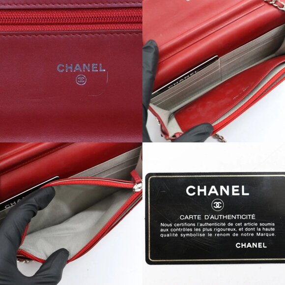 CHANEL Patent Quilted Brilliant Wallet On Chain WOC Red - Picture 15 of 15